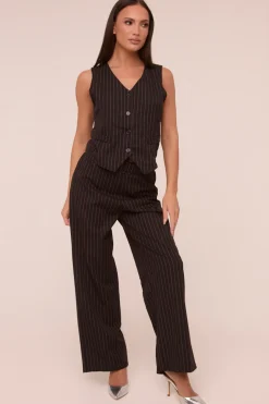 Rebellious Fashion Black Pin Stripe Straight Leg Trousers - Ebba