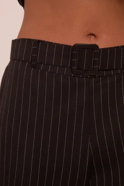 Rebellious Fashion Black Pin Stripe Straight Leg Trousers - Ebba