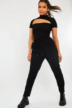 Rebellious Fashion Black Piping Detail Woven Trouser - Laila