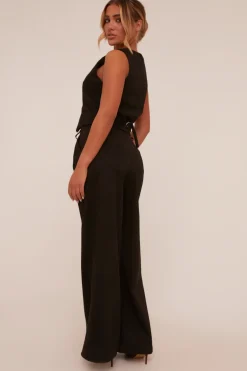 Rebellious Fashion Black Pleat Detail Wide Leg Trousers - Ether