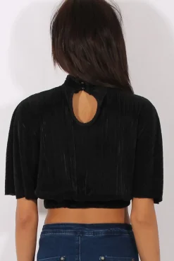 Rebellious Fashion Black Pleated Batwing Crop Top - Mellony