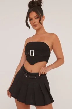 Rebellious Fashion Black Pleated Belt Detail Micro Mini Skirt - Violet