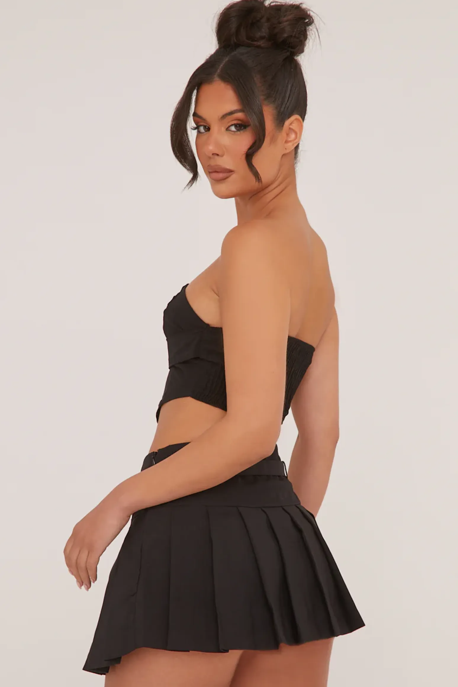 Rebellious Fashion Black Pleated Belt Detail Micro Mini Skirt - Violet