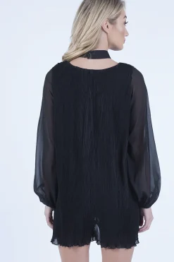 Rebellious Fashion Black Pleated Choker Playsuit - Mya