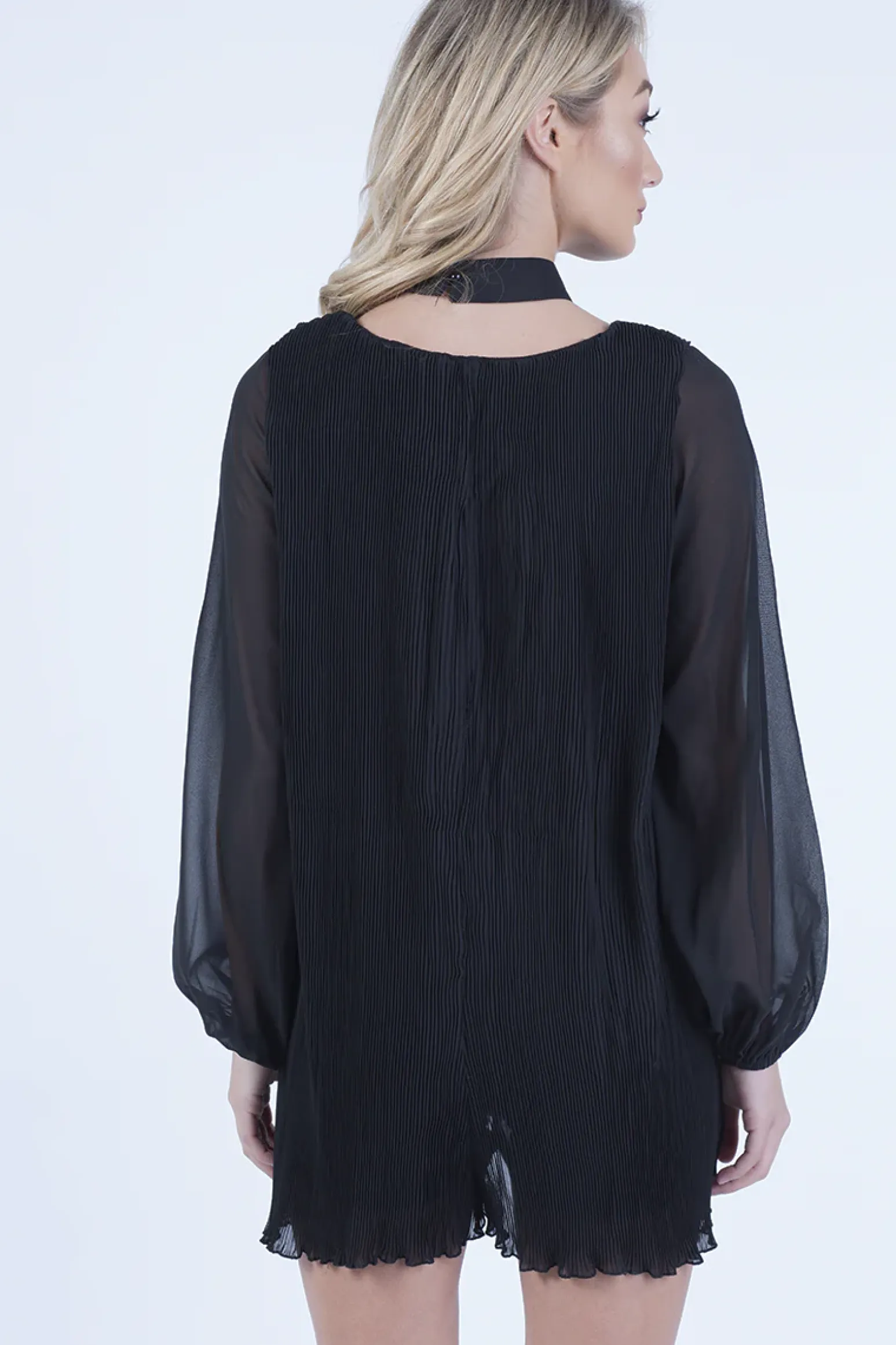 Rebellious Fashion Black Pleated Choker Playsuit - Mya