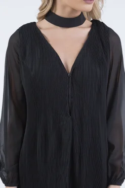 Rebellious Fashion Black Pleated Choker Playsuit - Mya