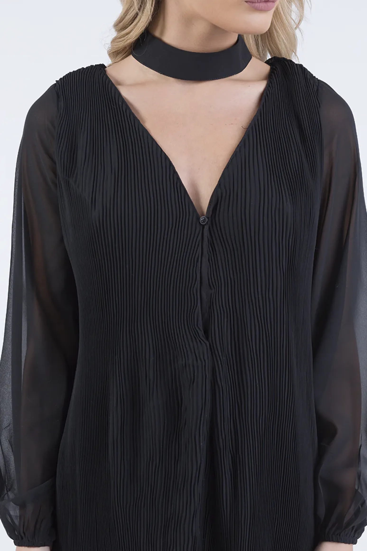 Rebellious Fashion Black Pleated Choker Playsuit - Mya