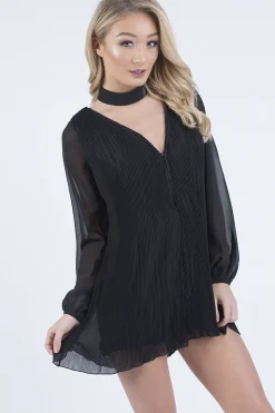 Rebellious Fashion Black Pleated Choker Playsuit - Mya