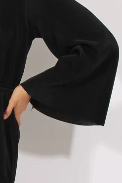 Rebellious Fashion Black Pleated Flared Sleeve Playsuit - Amity