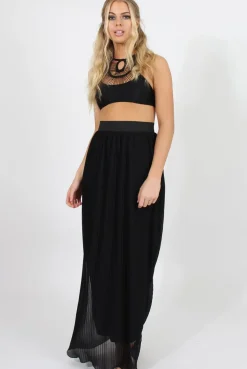 Rebellious Fashion Black Pleated Maxi Skirt - Shanice
