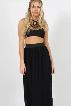 Rebellious Fashion Black Pleated Maxi Skirt - Shanice