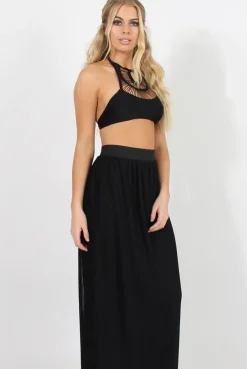 Rebellious Fashion Black Pleated Maxi Skirt - Shanice