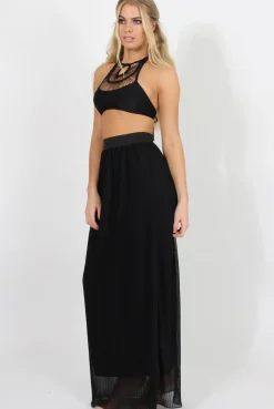 Rebellious Fashion Black Pleated Maxi Skirt - Shanice