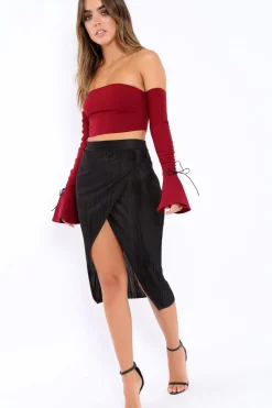 Rebellious Fashion Black Pleated Wrap Over Skirt - Monica