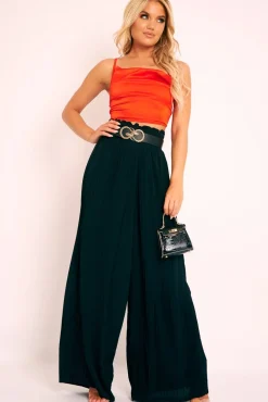 Rebellious Fashion Black Plisse Frill Waist Wide Leg Trousers - Otta