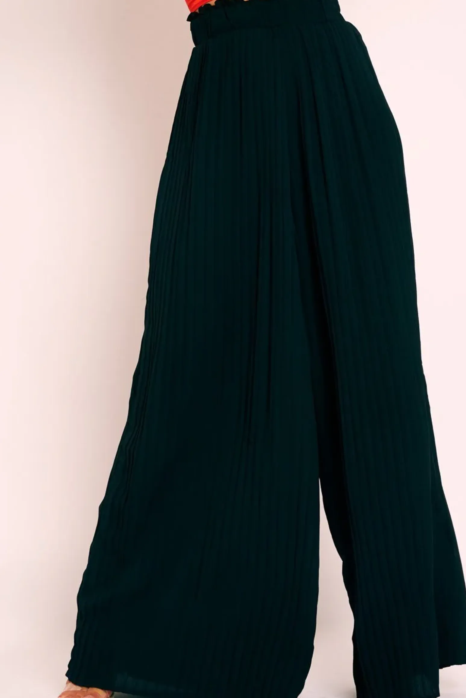 Rebellious Fashion Black Plisse Frill Waist Wide Leg Trousers - Otta