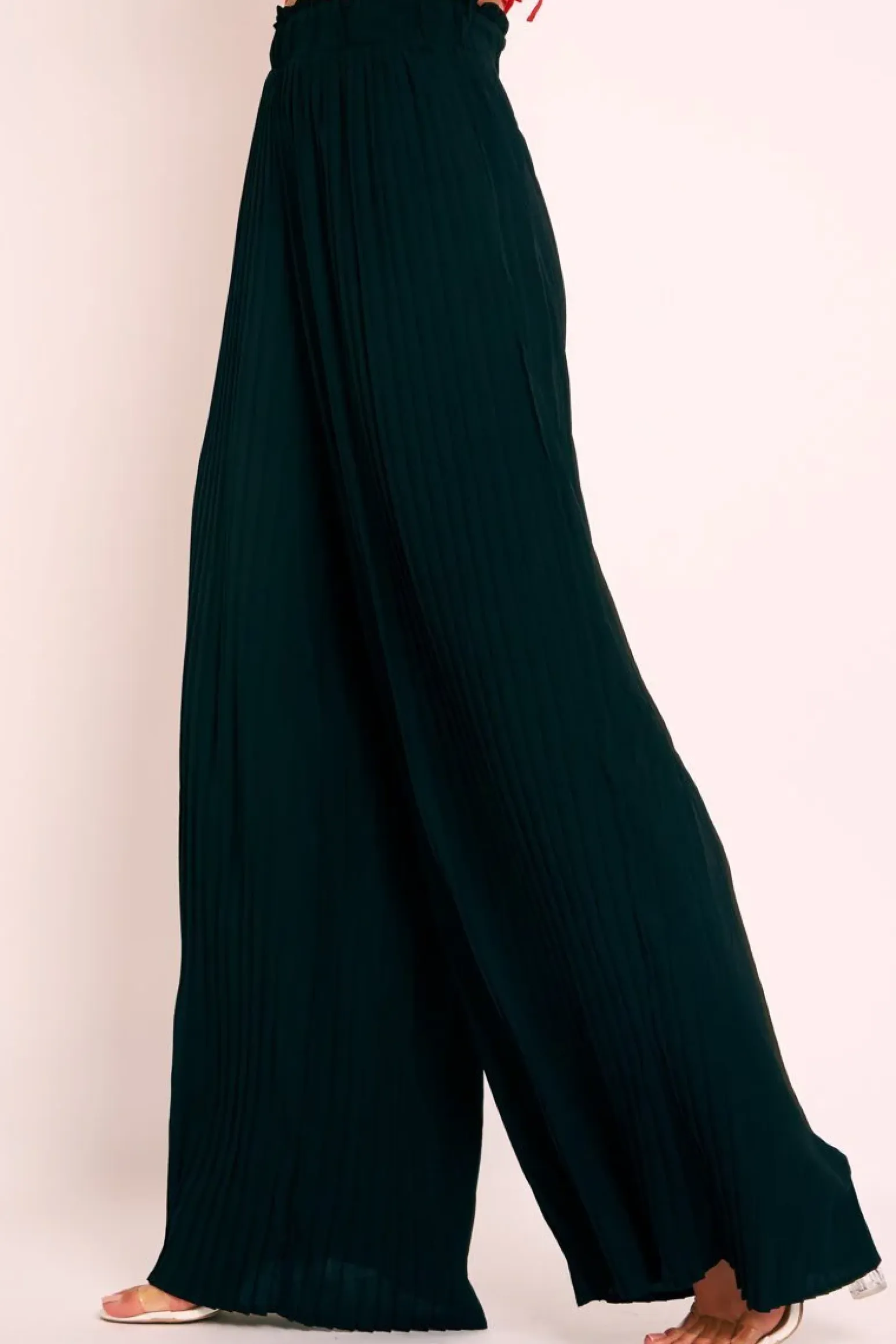 Rebellious Fashion Black Plisse Frill Waist Wide Leg Trousers - Otta