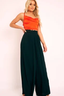 Rebellious Fashion Black Plisse Frill Waist Wide Leg Trousers - Otta