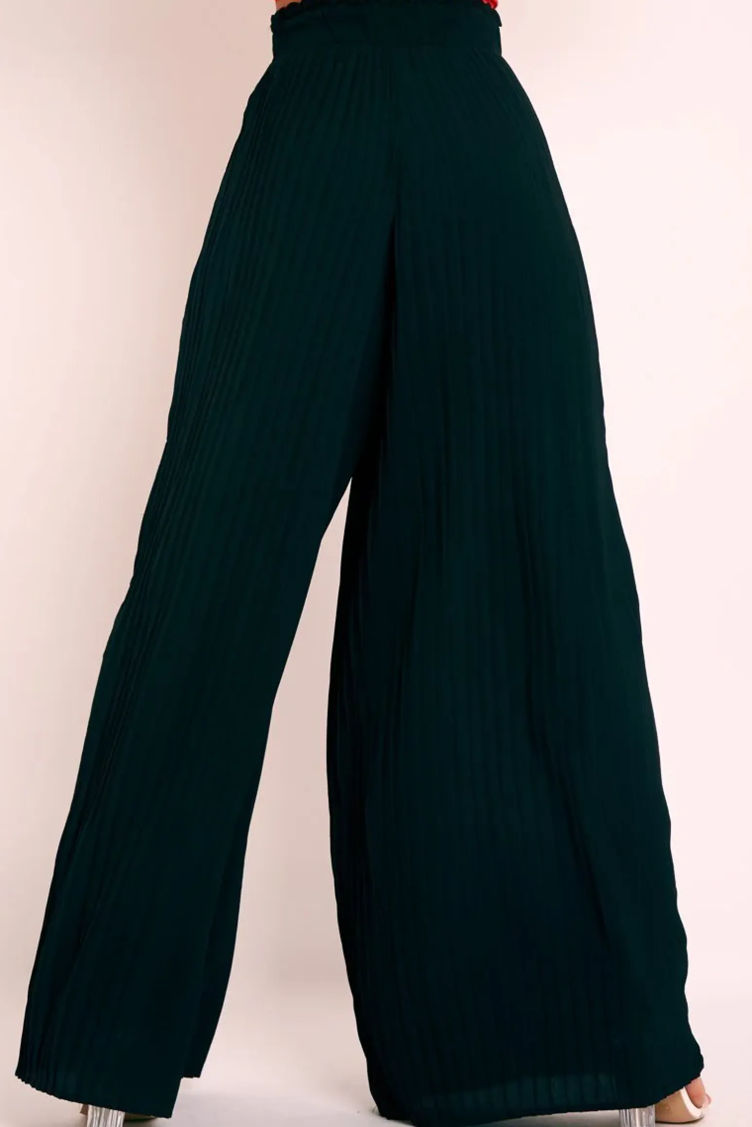 Rebellious Fashion Black Plisse Frill Waist Wide Leg Trousers - Otta