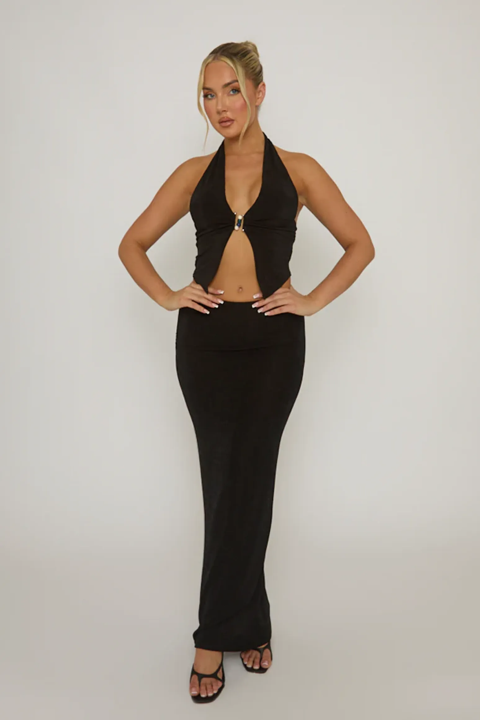 Rebellious Fashion Black Plunge Bead Trim Top - Arlette