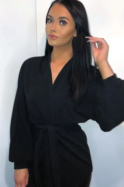 Rebellious Fashion Black Plunge Belted Blouse - Goldie