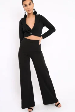 Rebellious Fashion Black Plunge Blazer Style Top - Elis