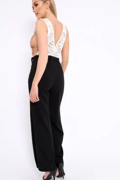 Rebellious Fashion Black Plunge Front Lace Jumpsuit - Felice