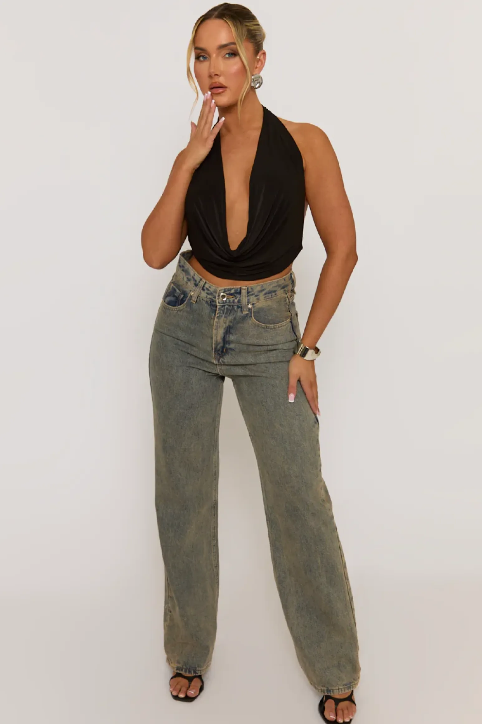 Rebellious Fashion Black Plunge Halter Neck Top - Micah