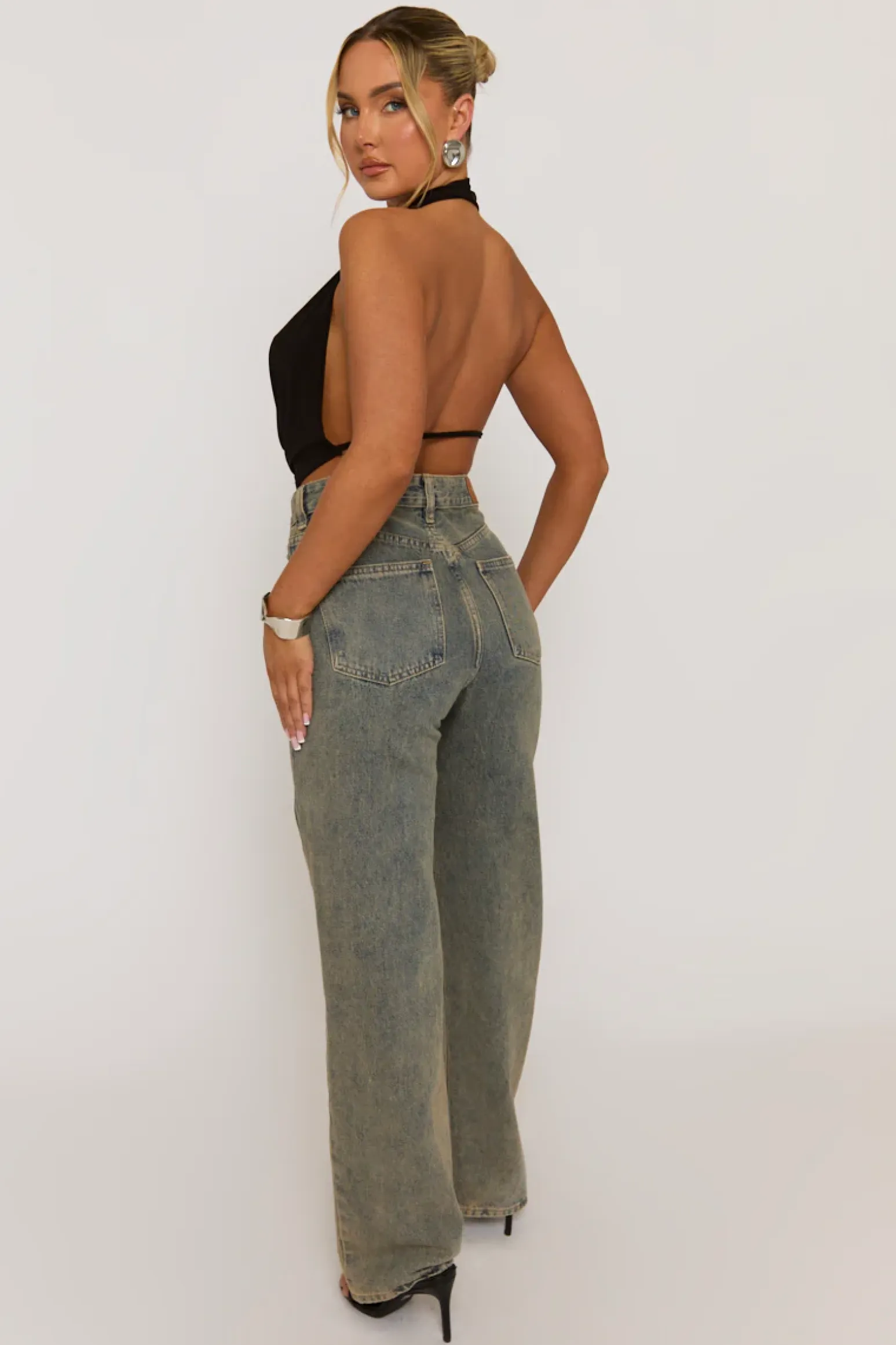 Rebellious Fashion Black Plunge Halter Neck Top - Micah