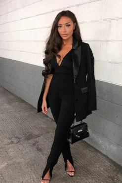Rebellious Fashion Black Plunge Ruched Bodysuit - Sookie
