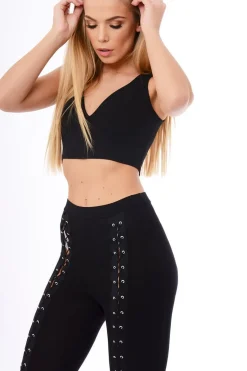 Rebellious Fashion Black Plunge Sleeveless Crop Top - Tilla