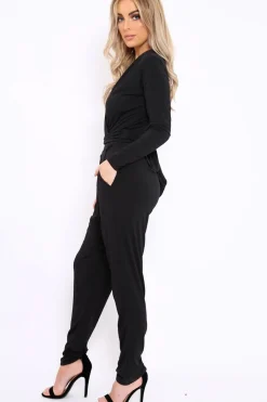 Rebellious Fashion Black Plunge Tie Back Jumpsuit - Brittney