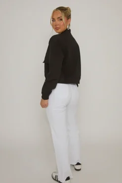 Rebellious Fashion Black Pocket Detail Bomber Jacket - Estelle