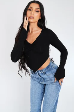 Rebellious Fashion Black Pointed Hem Jersey Crop Top - Gracie