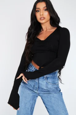 Rebellious Fashion Black Pointed Hem Jersey Crop Top - Gracie