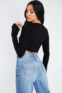 Rebellious Fashion Black Pointed Hem Jersey Crop Top - Gracie