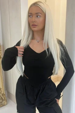 Rebellious Fashion Black Pointed Hem Jersey Crop Top - Gracie