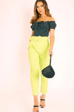 Rebellious Fashion Black Polka Dot Bow Front Milkmaid Crop Top - Talaya