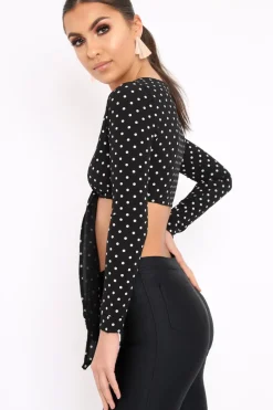 Rebellious Fashion Black Polka Dot Crop Tie Top - Abeer
