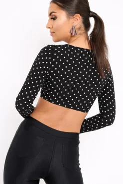 Rebellious Fashion Black Polka Dot Crop Tie Top - Abeer