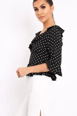 Rebellious Fashion Black Polka Dot Crop Top - Alixandra