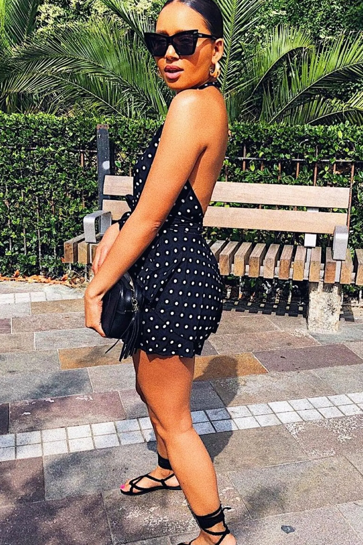 Rebellious Fashion Black Polka Dot Halter Neck Ruffle Playsuit - Kallee