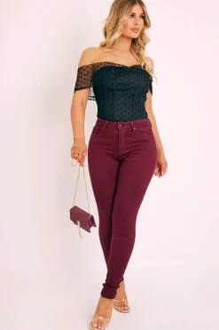 Rebellious Fashion Black Polka Dot Mesh Bardot Bodysuit - Sallie