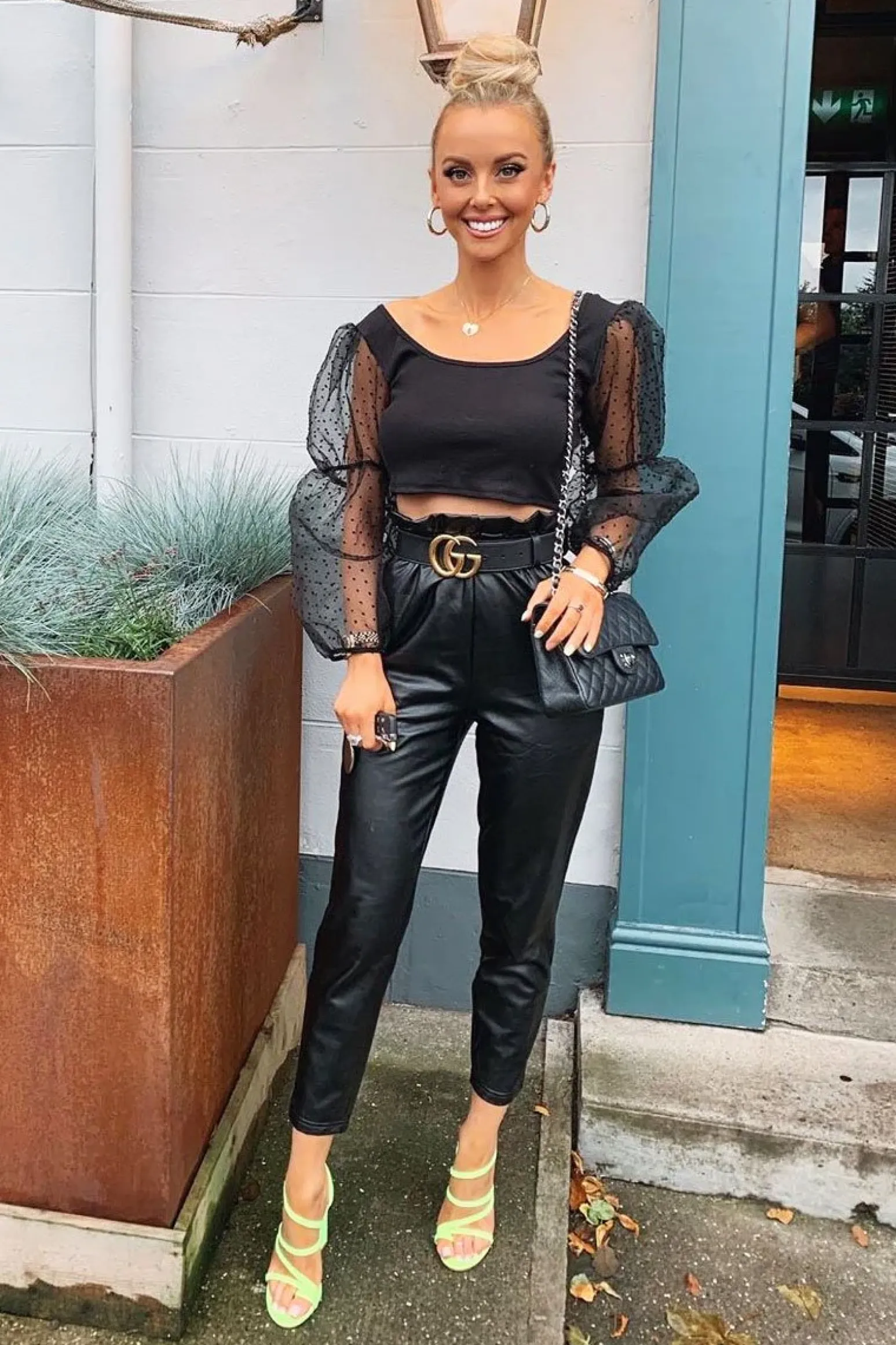 Rebellious Fashion Black Polka Dot Organza Sleeve Crop Top - Bianca