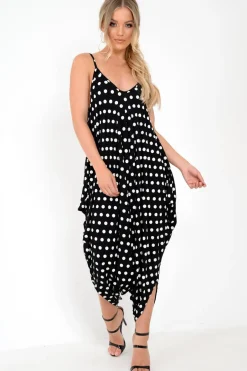 Rebellious Fashion Black Polka Dot Oversized Jersey Jumpsuit - Samra