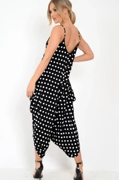 Rebellious Fashion Black Polka Dot Oversized Jersey Jumpsuit - Samra