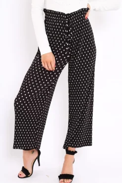 Rebellious Fashion Black Polka Dot Paper Bag Waist Wide Legged Pleated Trousers - Louise