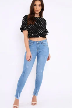 Rebellious Fashion Black Polka Dot Ruffle Crop Top - Ivie