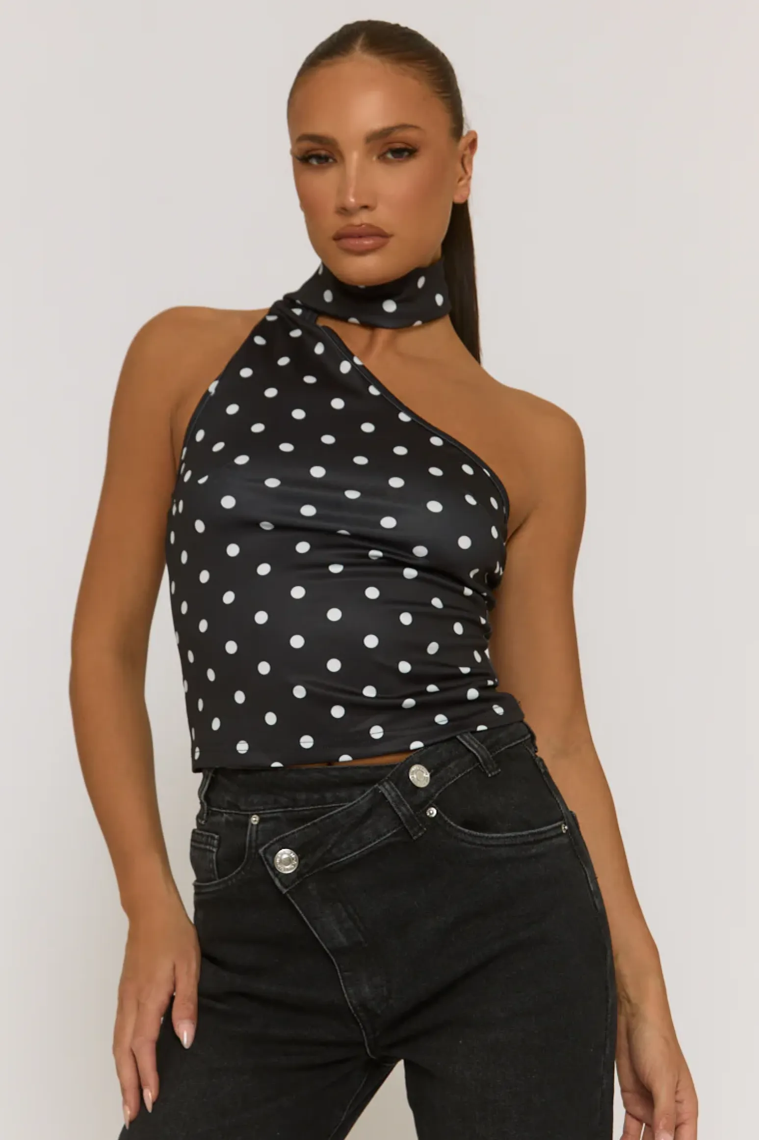 Rebellious Fashion Black Polka Dot Scarf Top - Melani