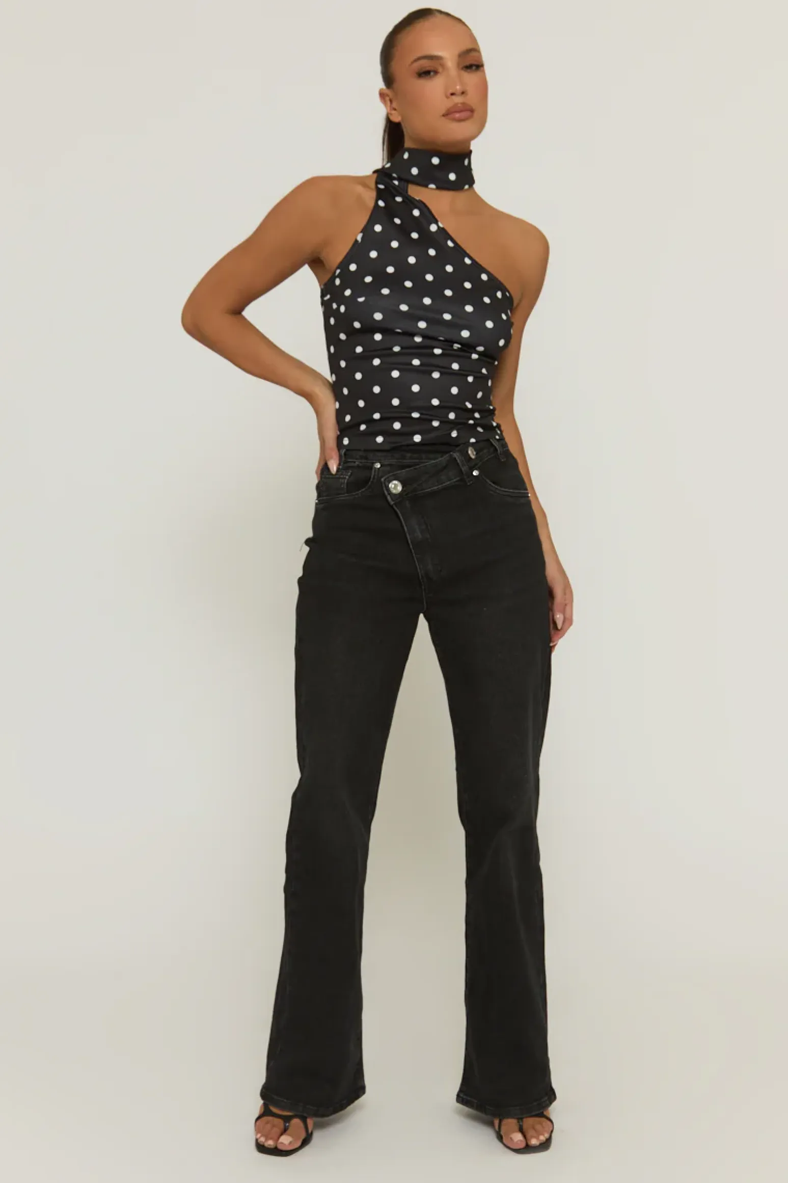 Rebellious Fashion Black Polka Dot Scarf Top - Melani